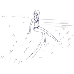 model on the river bank