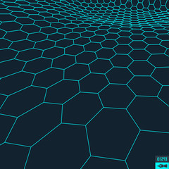 Abstract vector landscape background. Cyberspace  grid. 3d technology  illustration.