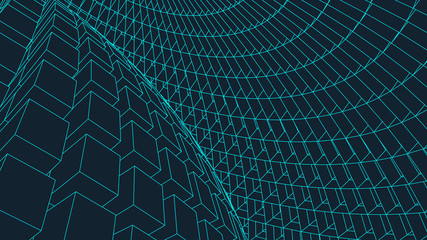 Abstract vector landscape background. Cyberspace  grid. 3d technology  illustration.