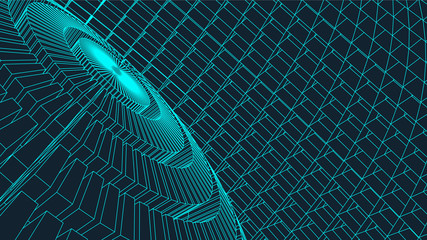 Abstract vector landscape background. Cyberspace  grid. 3d technology  illustration.