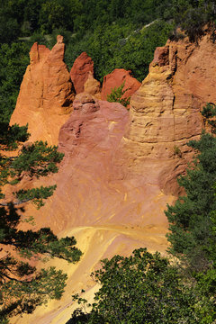 Ocher Breakage Cliffs in Summer, Colorado Provencal, Rustrel, Provence, Vaucluse, France
