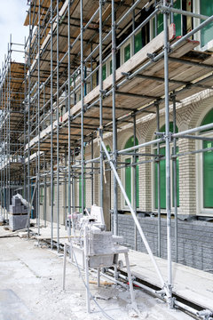 scaffolding at a residential building currently under construction