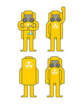 Biohazard protection set. Yellow Suit Chemical protection. Costume Radioactive and biological hazard. Vector illustration