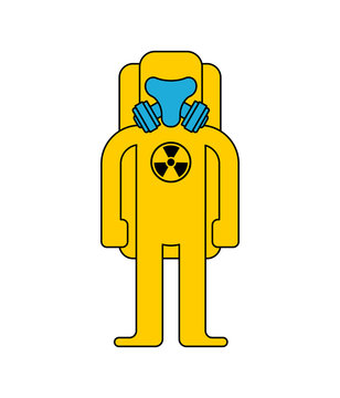 Yellow Suit Chemical Biohazard protection. Costume Radioactive and biological hazard. Vector illustration