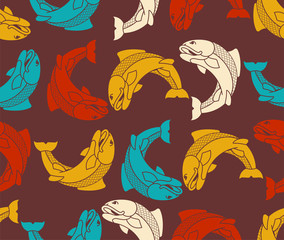 Japanese carp pattern seamless. Koi fish ornament. Vector background