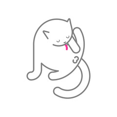 Obraz na płótnie Canvas Cat licks itself isolated. Pet Vector illustration