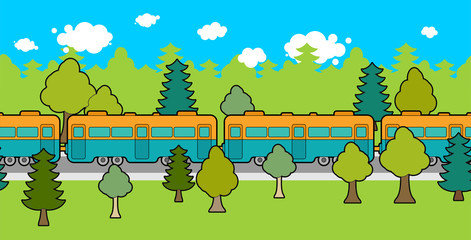 Railway track ornament. Train car pattern. Railroad background. Vector illustration