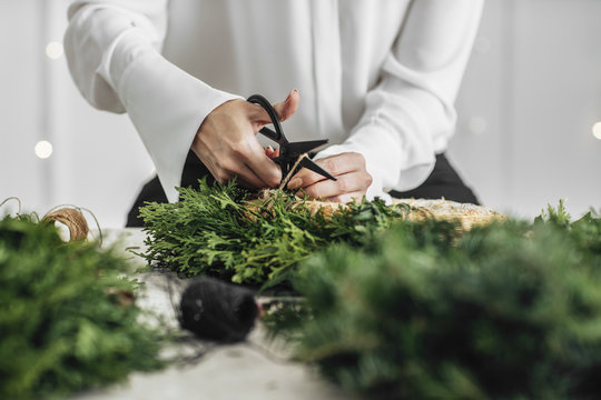 Florist Making Xmas Decoration