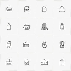 Bags line icon set with bag, portfolio and backpack