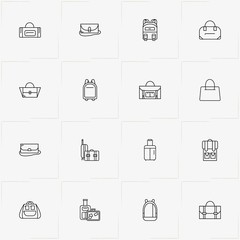 Bags line icon set with baggage, suitcase and backpack