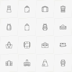 Bags line icon set with lady purse, lady bag and bag