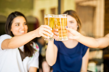 Female friends toasting at restaurant