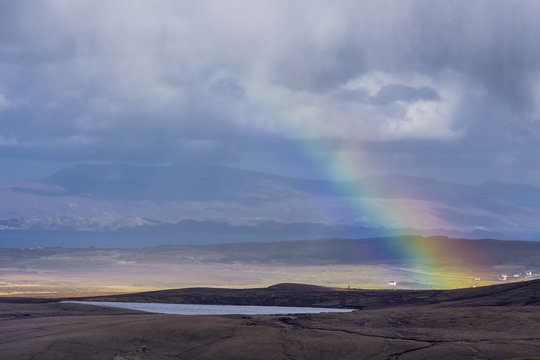 Rainbow over Highlands landscape, Isle of Skye, Scotland, UK