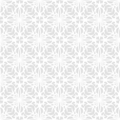 Ornate pattern for wrapping paper. Beautiful white seamless texture on gray background