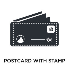 postcard with stamp icon isolated on white background. Simple and editable postcard with stamp icons. Modern icon vector illustration.