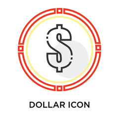 Dollar symbol icon vector sign and symbol isolated on white background, Dollar symbol logo concept