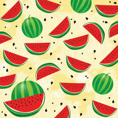 Background pattern with watermelon and seeds