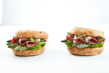 Two healthy fresh green asparagus burgers