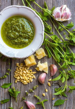 pesto and ingredients