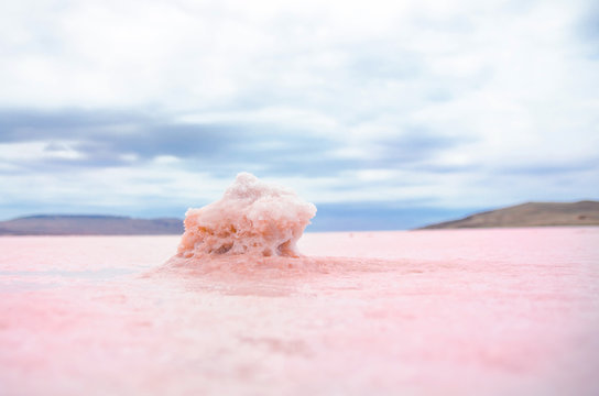 Piece of salt in the pink lake