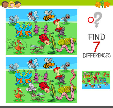 find differences game with insect animals