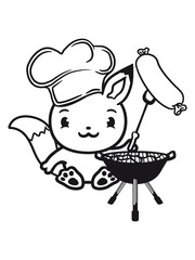 grillen schürze grill meister chef koch wurst würstchen kochmütze küche essen lecker baby sitzend fuchs süß niedlich klein comic cartoon cool