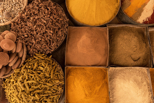 Moroccan Spices At Souk Market