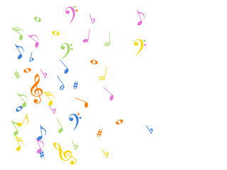 Music Notes Confetti Falling Chaos Vector. Music Symbols Texture Poster Background Elements. Party Night, Festival, Celebration or Concert, Melody Notes Trail. Decorative Song Sheets Chaos Effect.