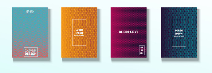 Minimal Covers, Vector Hipster Abstract Brands Design. Magenta, Cyan, Yellow Corporate Identity Blend Tech Halftones. Business Minimal Covers, Cool Retro Ad Music Party Poster Bright Gradient Stripes.