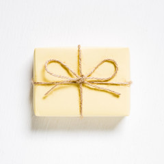 Yellow color gift box on white background