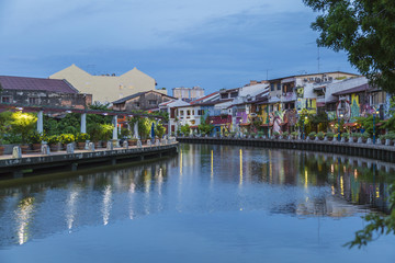 Fototapeta na wymiar Twilight view along the riverside of Malacca
