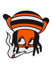 gesicht kopf raggae jamaika joint kiffen kiffer hanf weed drogen rauchen cannabis stoned klein baby fuchs süß niedlich klein comic cartoon cool