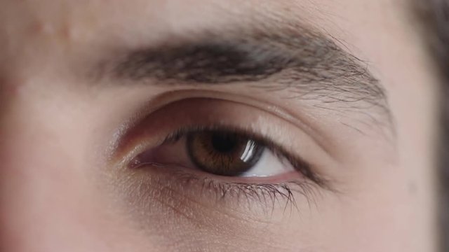 close up man eye looking around blinking pensive contemplative optical emotion