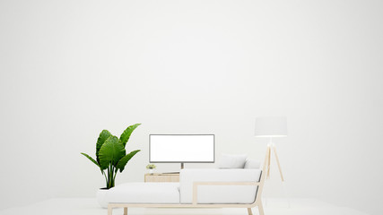 Living room on white tone minimal style - Daybed and living space in white room and empty space for add message - Interior simple design - 3D Illustration