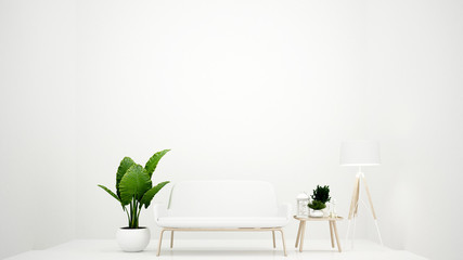 Living room on white tone minimal style - White room and empty space for add message - Interior simple design - 3D Illustration