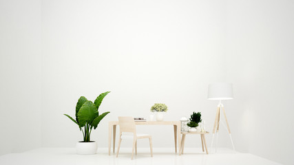 White working room and living area minimal design for artwork - Workplace and empty space for add message - Interior simple design - 3D Rendering
