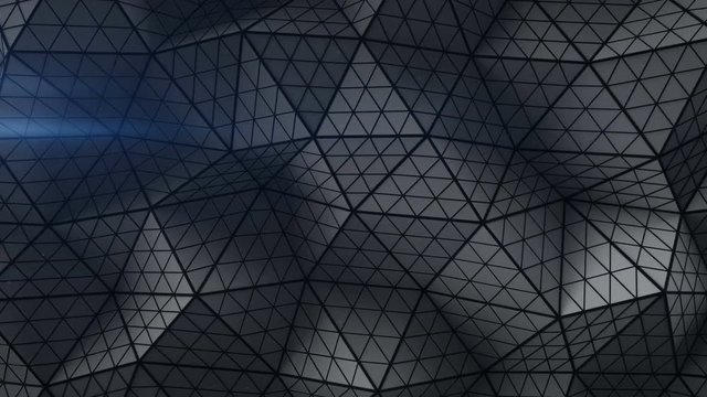 Low poly triangulated shape with subdivided polygons. Futuristic abstract distorted construction. Seamless loop 3D render animation 4k UHD 3840x2160
