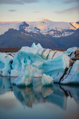 Icebergs in Jokulsarlon glacier lagoon. Vatnajokull National Park, Iceland Summer.Midnight Sun. - 215311971
