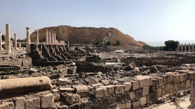 The ancient roman cardo and ruins in Beit She'an, Israel.