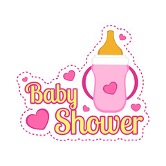 Baby shower label with a baby bottle