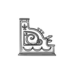 Antique cash register machine hand drawn outline doodle icon. Vintage retro shopping, antique market concept. Vector sketch illustration for print, web, mobile and infographics on white background.