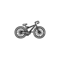 Fototapeta na wymiar Bicycle hand drawn outline doodle icon. Cycling, sport transport, bike competition, outdoor activity concept. Vector sketch illustration for print, web, mobile and infographics on white background.