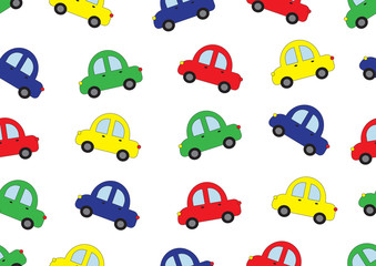 Cars cartoon in four colors background, seamless pattern, vector illustration.