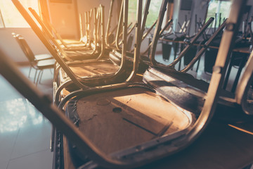 empty classroom and row of chair .