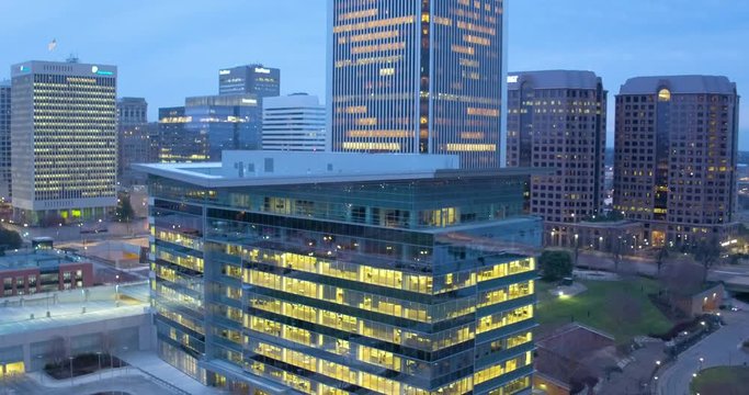 Drone Morning Reflective Building Downtown City Wide