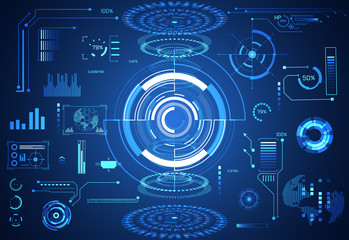 abstract technology ui futuristic concept hud interface hologram elements of digital data chart, communication, computing and circle percent vitality innovation on hi tech future design background
