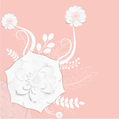 Paper cut style floral design decorated on pink background.