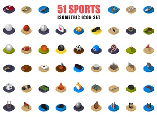 Tuinposter Isometric illustration of 51 color icon set for sport or tournament concept. © Abdul Qaiyoom