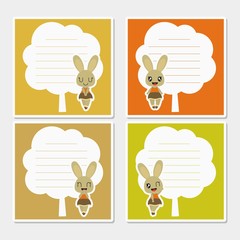 Cute Autumn bunny on tree frame vector cartoon illustration for Autumn memo paper design, stationery and planner sticker