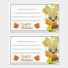 Bunny girl with Autumn elements vector cartoon illustration for Autumn greeting card design, postcard, and wallpaper